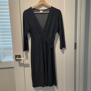 Faux Wrap Dress Black Polka Dot